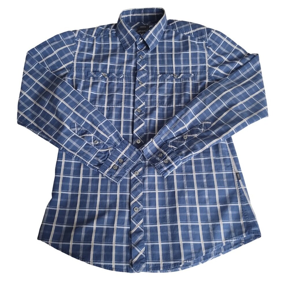 Mexx Men's Cotton Plaid Semi-Slim Fit Button-down Shirt Blue